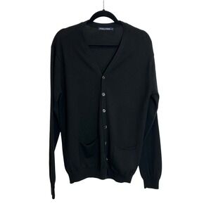 WOOLOVERS Merino Wool Cardigan Sweater Men's Size M Black Pockets Lightweight